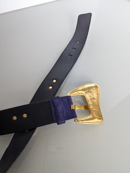 Escada Vintage Purple Suede Leather Belt Gold Tone Heart Studs 80s main image 7